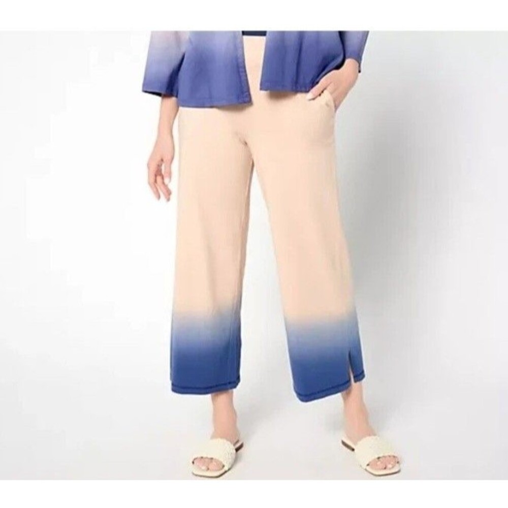 LOGO by Lori Goldstein - Beach to Street Dip Dye Crop Pants - Pink Blue - XL